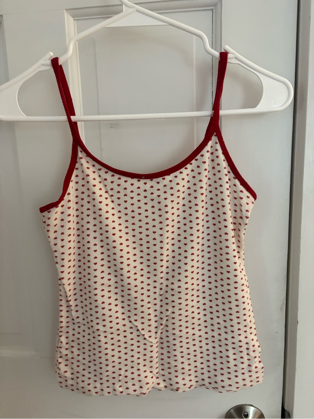 Brandy Melville Cream Cami with Red Heart Print and Red Trim